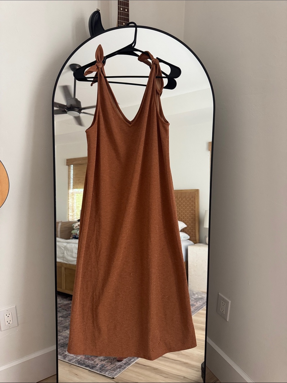 Crescent Rust Brown Tie-Shoulder Midi Dress